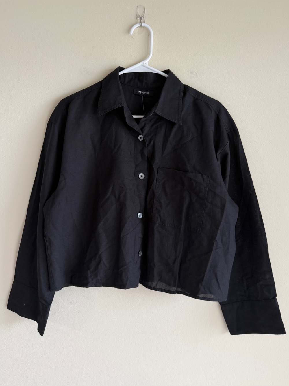 Madewell Straight-Hem Shirt Linen Cotton Blend Black XXS Oversized NWT 2026 - Picture 2 of 11
